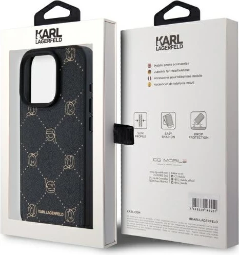 Mbështjellës Karl Lagerfeld Magsafe Karl Head për iPhone 15 Pro, i zi