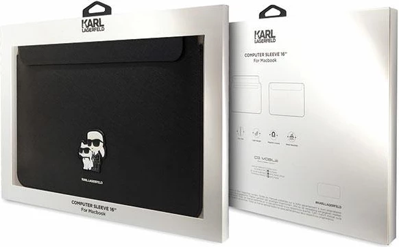 Mbështjellës laptopi Karl Lagerfeld Saffiano Karl&Choupette, 16", lëkurë eko, e zezë