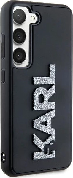 Mbështjellës Karl Lagerfeld 3D Rubber Glitter Logo për Samsung Galaxy S23+, i zi