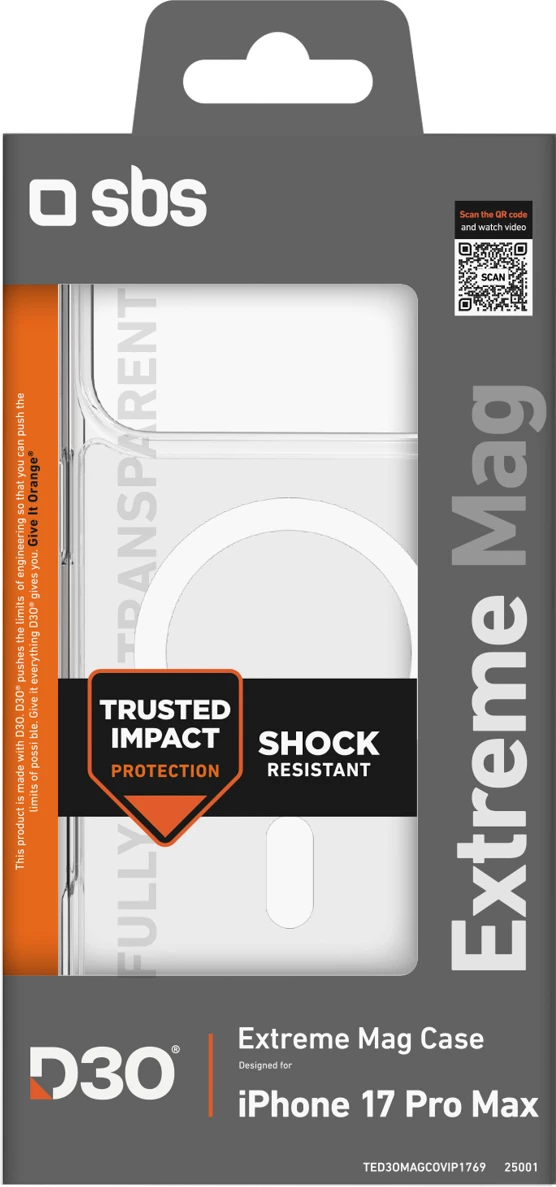 Mbështjellës SBS Extreme Mag për iPhone 17 Pro Max, D3O, Transparent
