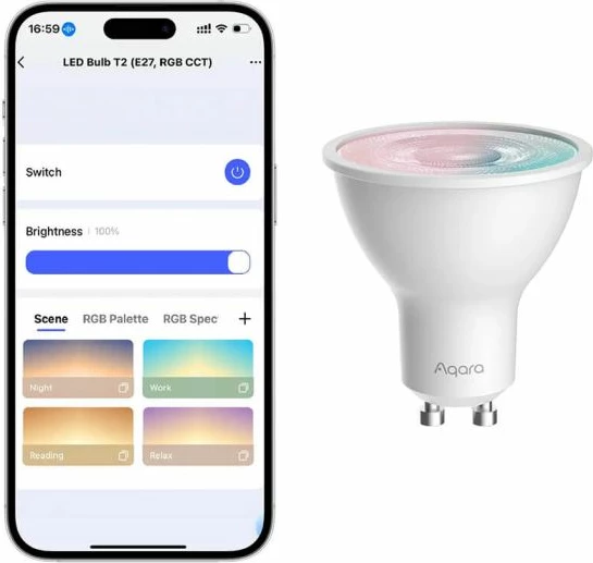 Llambë LED smart AQARA T2 LB-L03D, GU10 RGB CCT, 4.9W 450lm, 1 copë, e bardhë