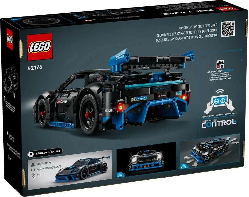 Set ndërtimi LEGO Technic Porsche GT4 e-Performance Racing Car 42176, 834 pjesë, i zi/blu