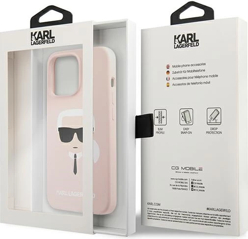 Mbështjellës Karl Lagerfeld Silicone Karl's Head për iPhone 13 Pro/13, Rozë e lehtë