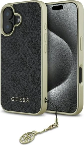 Mbështjellës Guess 4G Charms Collection për iPhone 16, e zezë