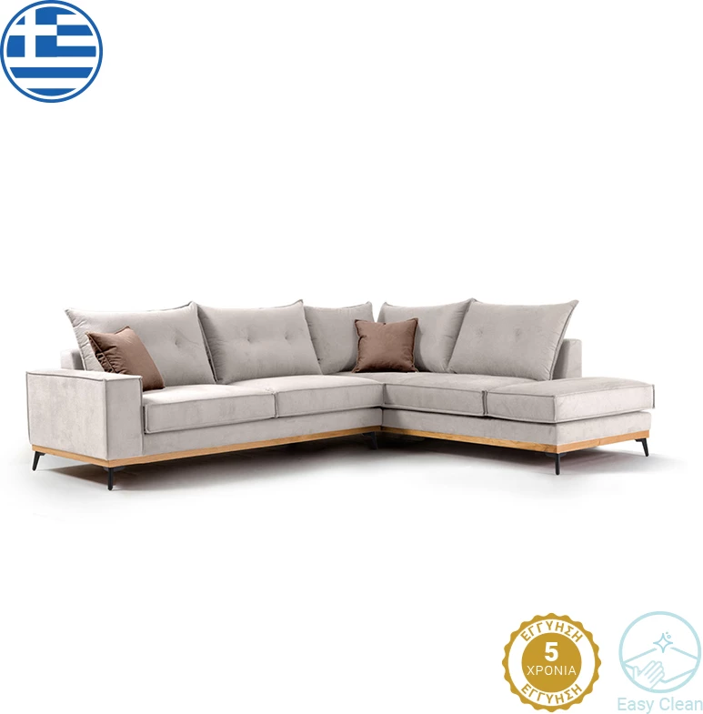 Divan qoshe luksoz II qoshe majtë pëlhurë krem-kafe 290x235x95cm