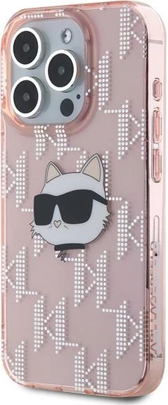 Mbështjellës Karl Lagerfeld IML Choupette Head & Monogram për iPhone 15 Pro Max, rozë