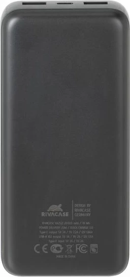 Powerbank RIVACASE VA2521 20000mAh 20W Quick Charge 3.0 (PD 3.0), LCD, gri e errët