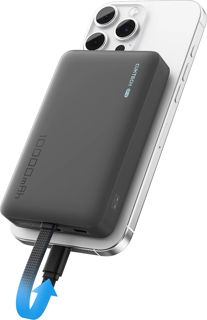 Power bank Cuktech CP132ML 10000mAh MagSafe kompatibil 22.5W USB-C me kabllo të integrume 7.5W wireless, e zezë