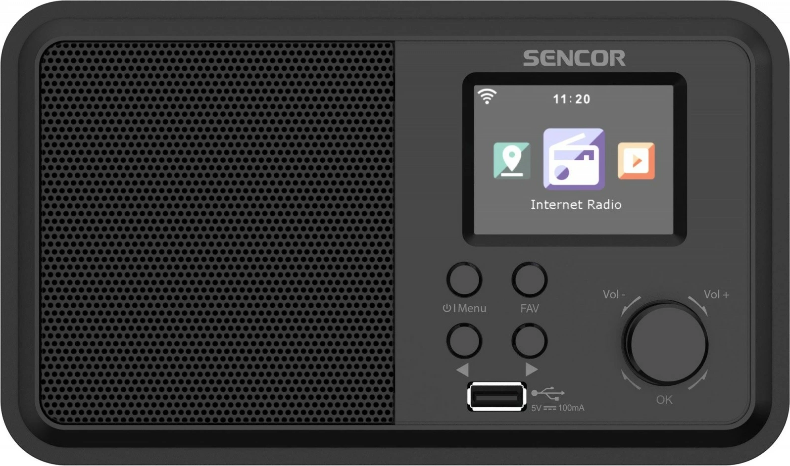 Radio interneti Sencor SIR 5100WDB, 4W, WiFi, FM, DAB+, USB, LCD i madh, e zezë