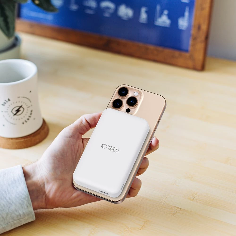 Powerbank Tech-Protect PB24 LifeMag QI2 MagSafe 10000 mAh, Bardhë