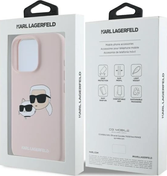 Mbështjellës Karl Lagerfeld Silicone Case Heads Print MagSafe për iPhone 16 Pro, Rozë