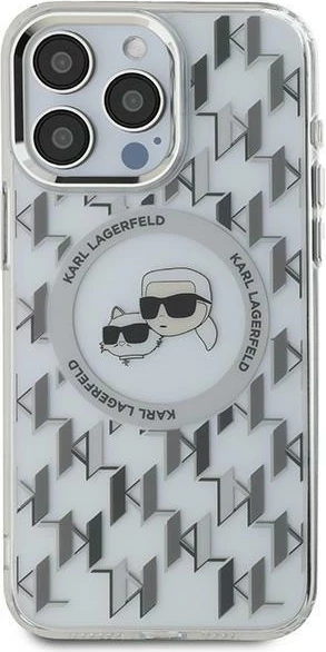 Mbështjellës Karl Lagerfeld IML Monogram Karl & Choupette Head MagSafe për iPhone 15, Transparent