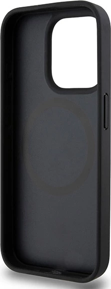 Mbështjellës DKNY Leather Monogram Pattern Metal Logo MagSafe për iPhone 15 Pro, e zezë