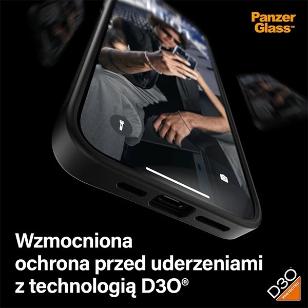 Mbështjellës PanzerGlass ClearCase për iPhone 15 Pro Max, D3O, Transparent dhe i zi