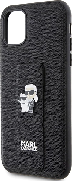 Mbështjellës Karl Lagerfeld Gripstand Saffiano Karl&Choupette Pins për iPhone 11/XR, i zi