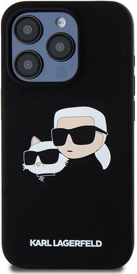 Mbështjellës Karl Lagerfeld Silicone Karl & Choupette MagSafe për iPhone 15 Pro Max, zi