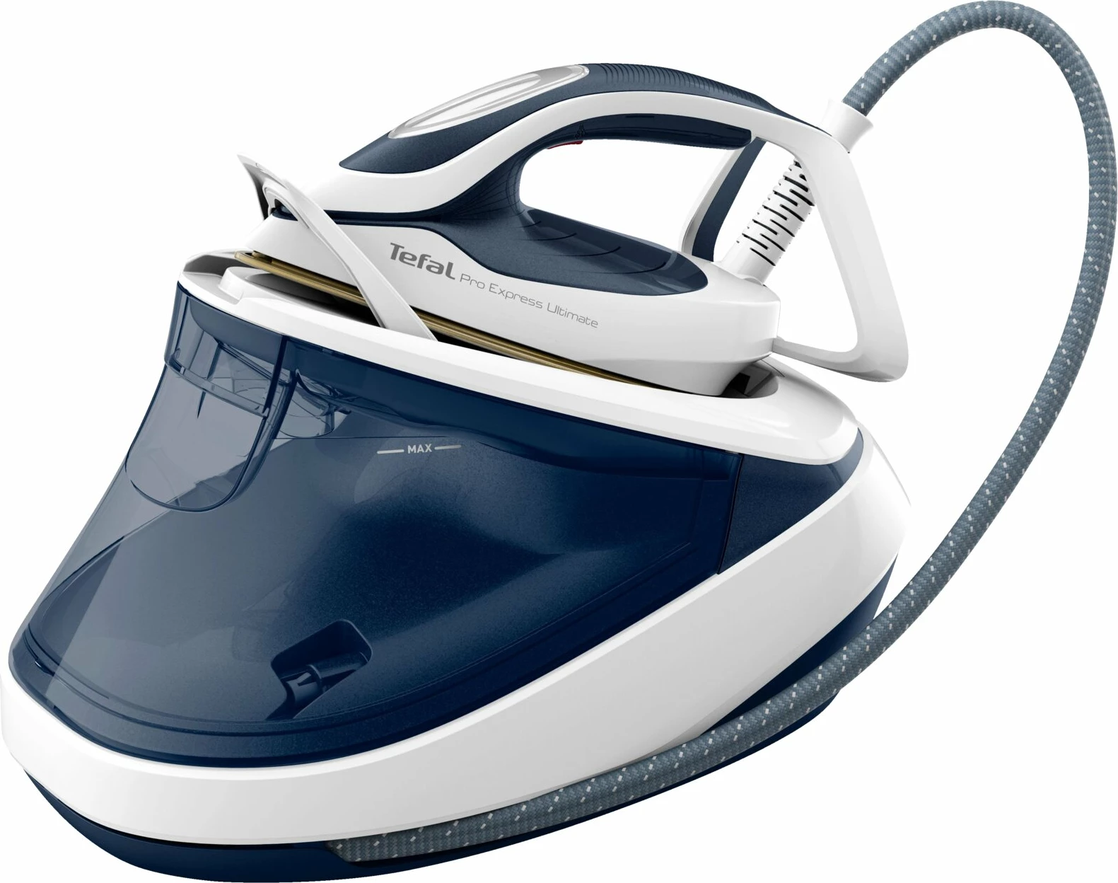 Hekur me gjenerator avulli, Tefal Pro Express Ultimate II GV9712E0, 3000W 7.7 bar, shtytje avulli 590 g/min, bardh e kaltër