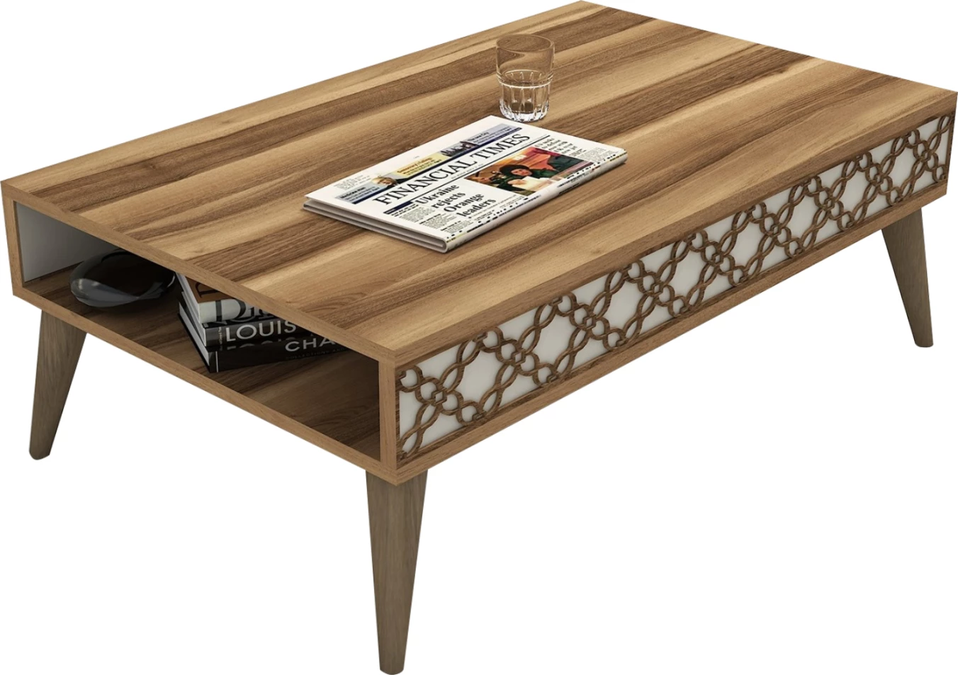 Tavolinë kafeje melamine FH9499.03 ngjyrë arre me anë kremi 105x60x36.6H cm