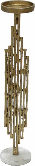 Mbajtës qirinjsh REED 49,5, alumin ngjyrë ari antik, mermer i bardhë, 10x10x50 cm