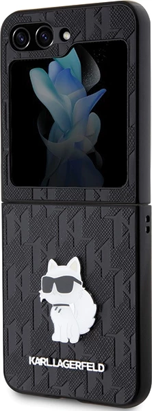 Mbështjellës Karl Lagerfeld Saffiano Monogram Choupette Pin për Samsung Galaxy Z Flip 5, i zi