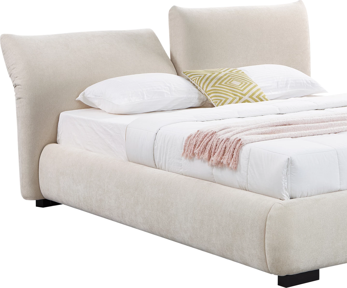 Krevat dopio me hapësirë për depo, material lëkure të butë (faux fur), ngjyrë bezhë e çelët, NUVIA CD728.03, dyshek 160x200cm