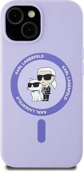Mbështjellës Karl Lagerfeld Silicone Karl&Choupette Heads Ring MagSafe për iPhone 15, Violet