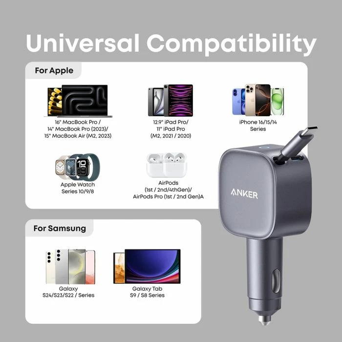 Karikues veture ANKER Nano A2738HA2 75W me kabllo të integrume 70 cm, gri e errët