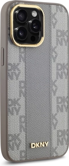 Mbështjellës DKNY Leather Checkered Mono Pattern MagSafe për iPhone 14 Pro Max, Bezhe