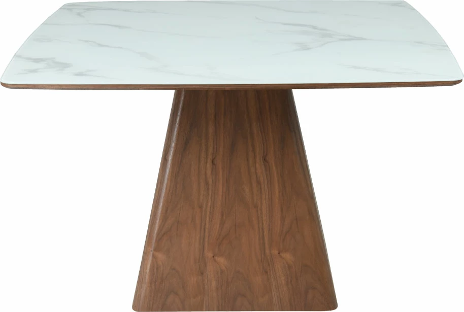 Tavolinë TOTEM, ngjyrë arre dhe e bardhë me pamje mermeri, 120x120x76cm