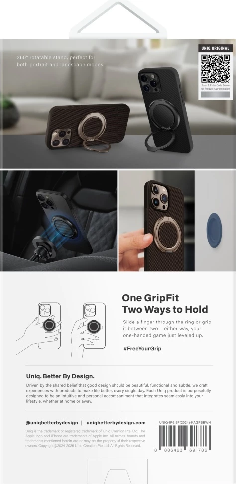 Mbështjellës UNIQ Keva Air Magclick Charging GripFit për iPhone 16 Pro Max, Kafe