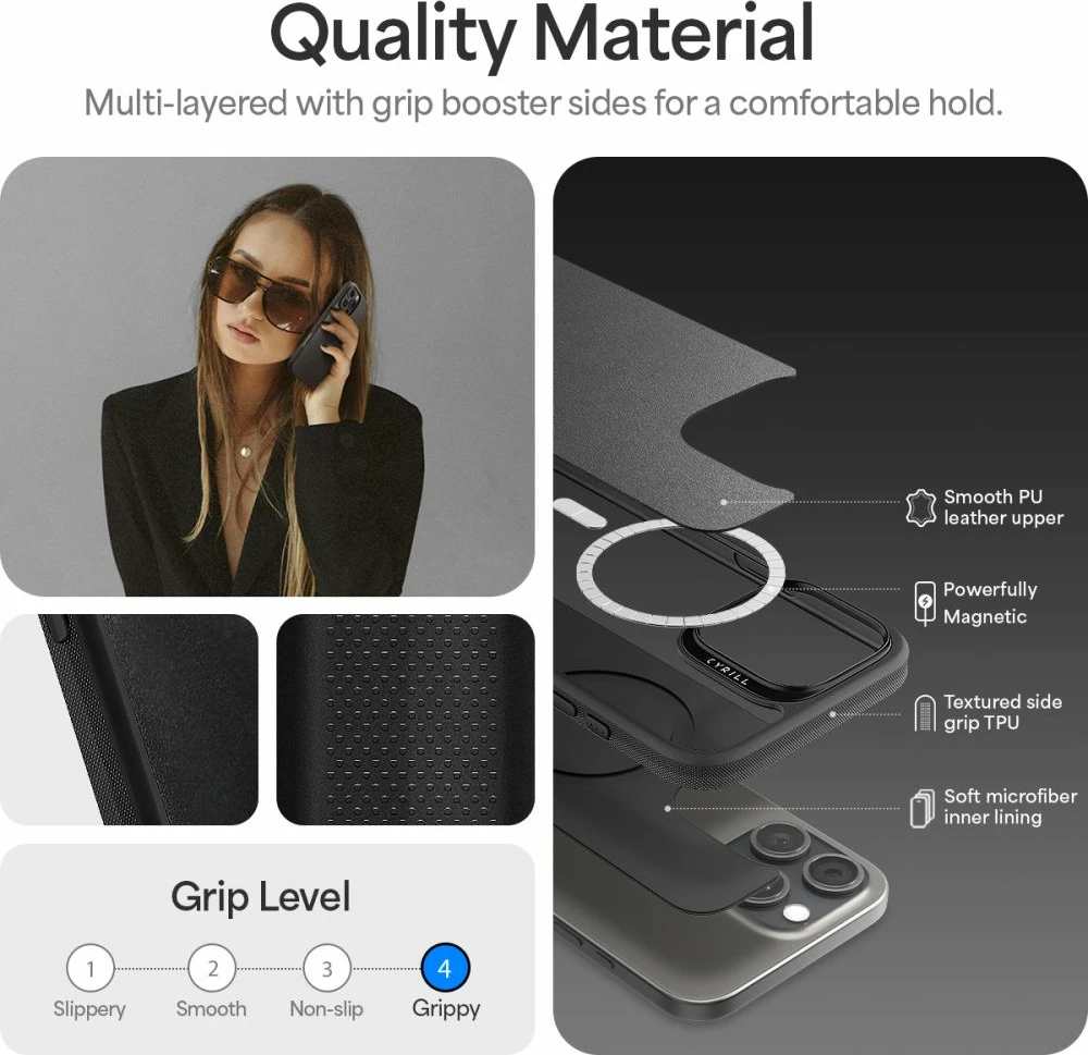 Mbështjellës Spigen Cyrill Classic Charm MagSafe për iPhone 16 Pro, i zi, me rrip