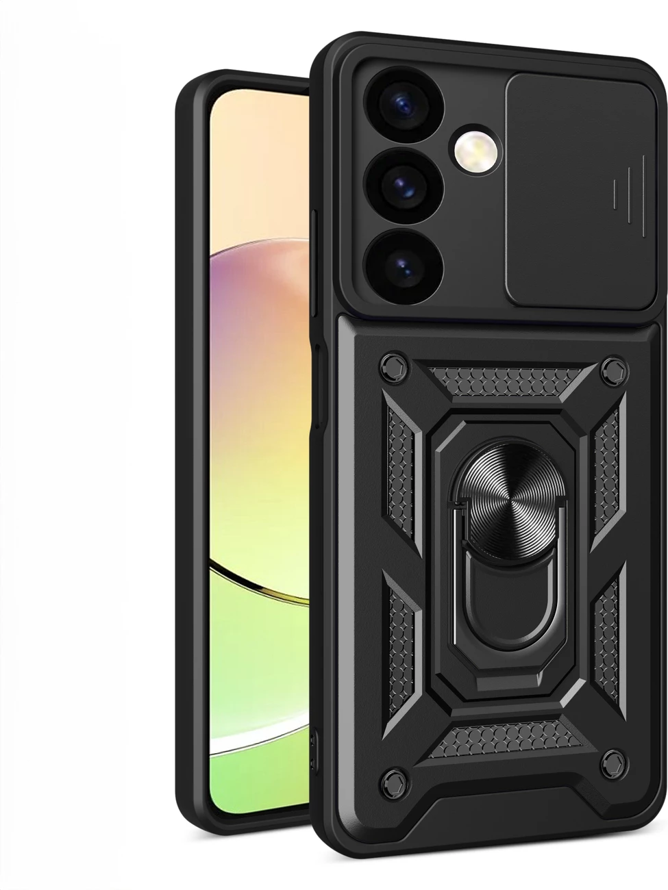 Mbështjellës Hurtel Hybrid Armor Camshield për Samsung Galaxy A25, me mbulesë kamere, i zi