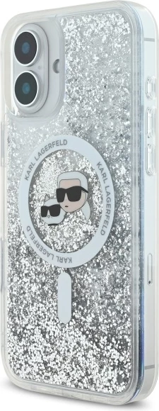 Mbështjellës Karl Lagerfeld Liquid Glitter Karl&Choupette Head MagSafe për iPhone 16, Transparent