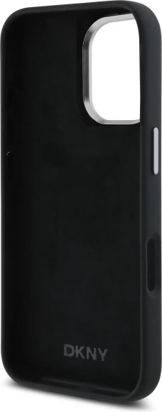 Mbështjellës DKNY Liquid Silicone Metal Logo për iPhone 16, i zi