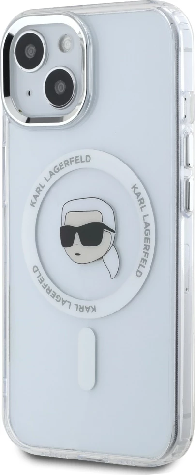 Mbështjellës Karl Lagerfeld IML Metal Karl Head MagSafe për iPhone 15 Plus, Bardhë