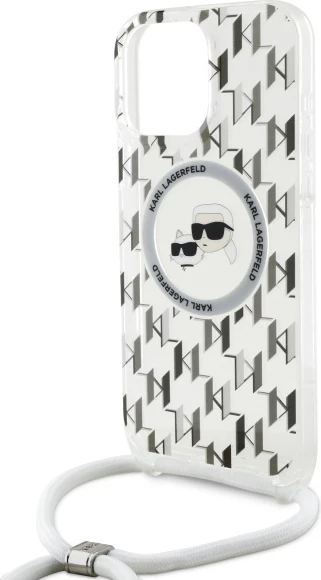 Mbështjellës Karl Lagerfeld IML Crossbody Monogram Karl & Choupette Head MagSafe për iPhone 16 Pro, Transparent