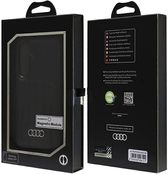 Mbështjellës Audi MagSafe për Samsung Galaxy S24, lëkurë sintetike, i zi