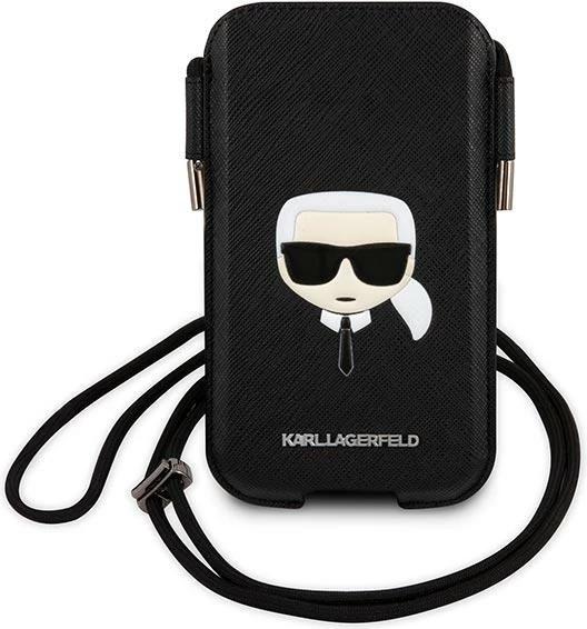 Mbështjellës telefonit Karl Lagerfeld Ikonik Saffiano Karl`s Head, 6.1", e zezë