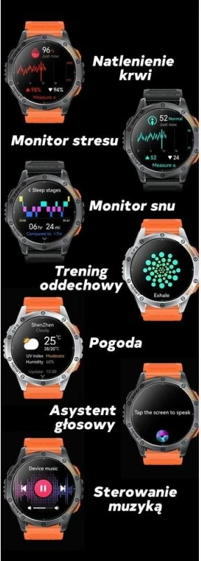 Smartwatch për meshkuj Gravity, rrip i zi dhe i kaltër