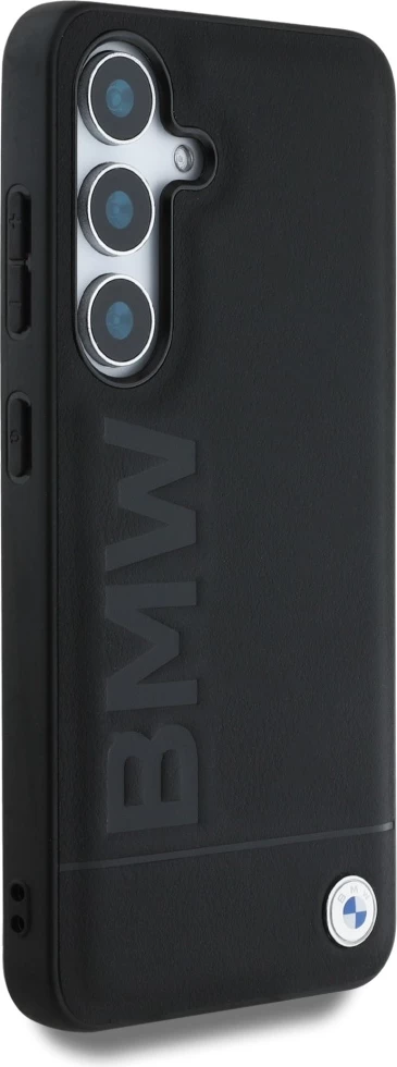 Mbështjellës BMW Leather Big Wordmark për Samsung Galaxy S25+, e zezë