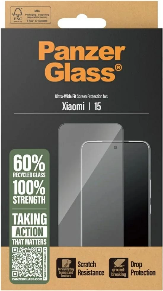 Xham mbrojtës PanzerGlass Ultra-Wide Fit për Xiaomi 15, me kornizë të zezë