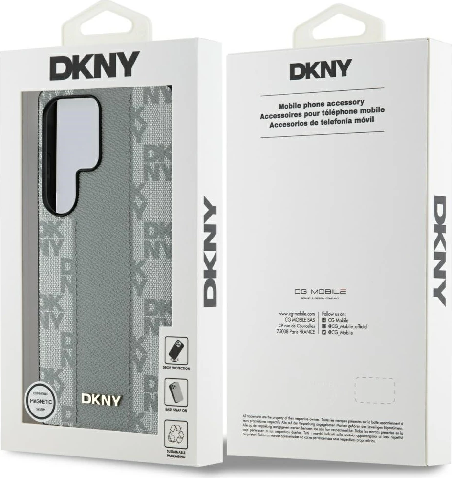 Mbështjellës DKNY Leather Checkered Pattern MagSafe për Samsung Galaxy S25 Ultra, Gri