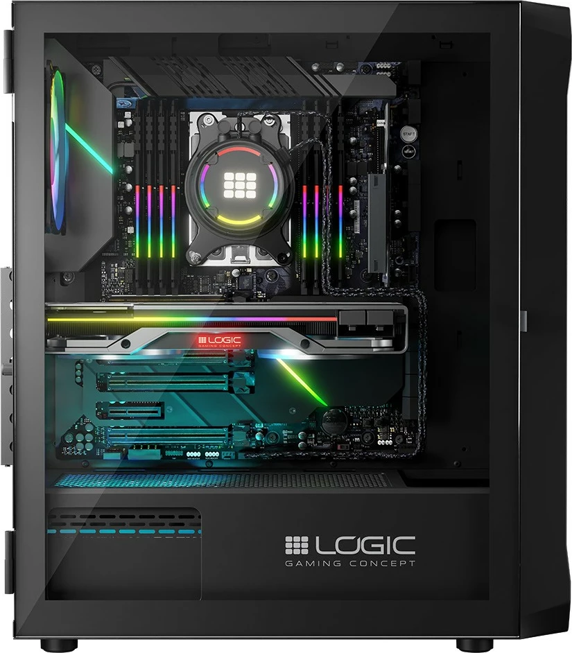 Kasë, Logic Concept, Portos ARGB Midi (AT-PORTOS-10-0000000-0002), ATX/Micro ATX, 4x 120 mm ARGB, panel anësor xham i temperuar, USB 3.0, e zezë