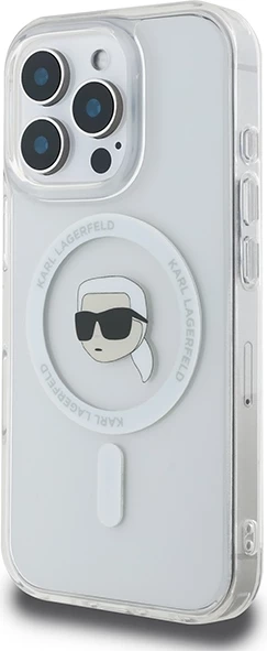 Mbështjellës Karl Lagerfeld IML Metal Karl Head MagSafe për iPhone 16 Pro, Bardhë