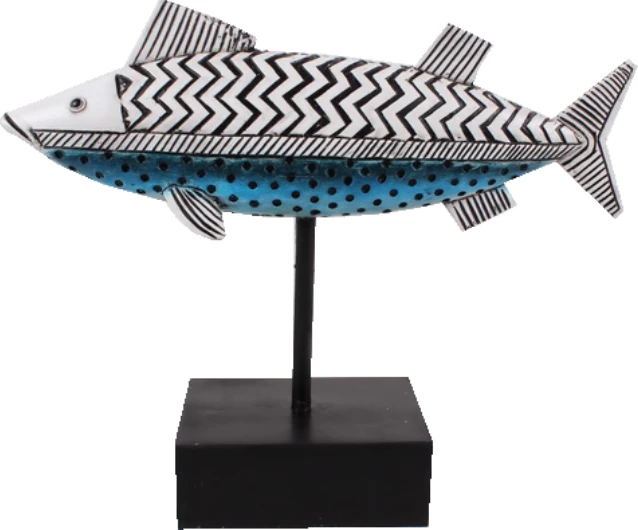 Dekor peshk Serranus, polirezine, bardhë, zi, kaltër e çelët, 26x8x21cm