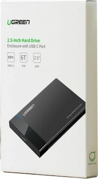 Kasë për HDD 2.5" UGREEN 50743, USB-C hyrje, SATA, deri 6TB, e zezë, Box
