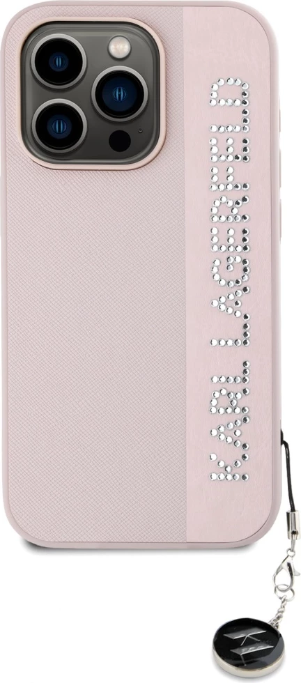 Mbështjellës Karl Lagerfeld Saffiano Rhinestones & Charm për iPhone 15 Pro Max, Rozë