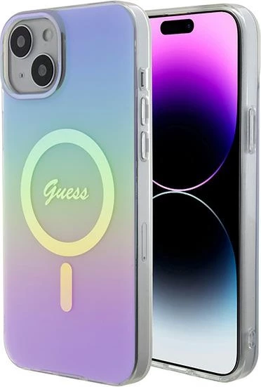 Mbështjellës Guess IML Iridescent MagSafe për iPhone 15 Plus, Violet