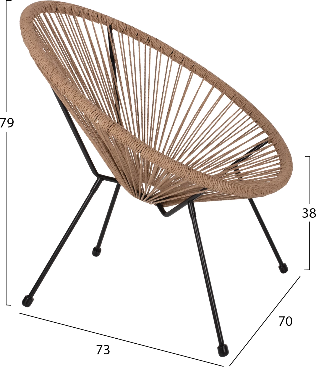 Karrige ACAPULCO lloj foleje, metal i zi & rattan natyral, FH5871.01, 70x73x79Hcm