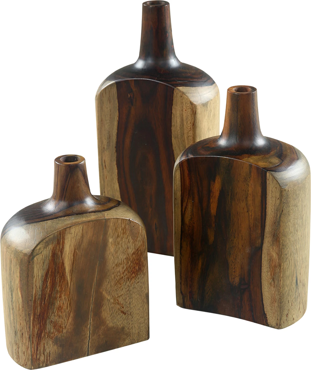 Shishe dekorative 3 copë, dru tik, ngjyrë arre, FH7716